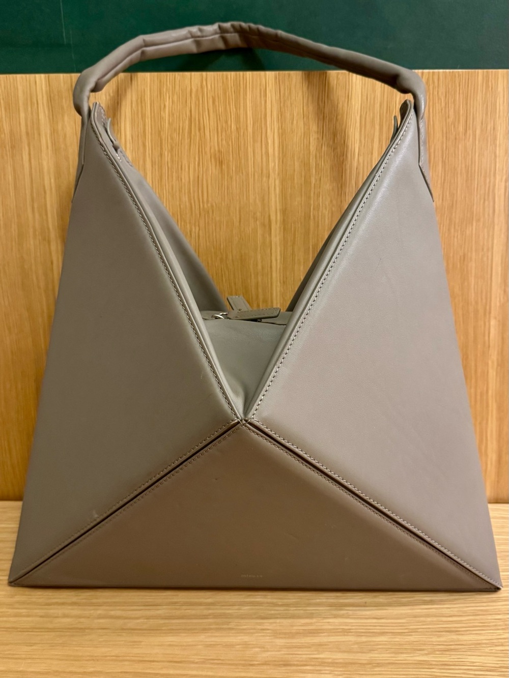 Mlouye Flex Origami Gray Leather Shoulder Bag - Large Convertible Purse